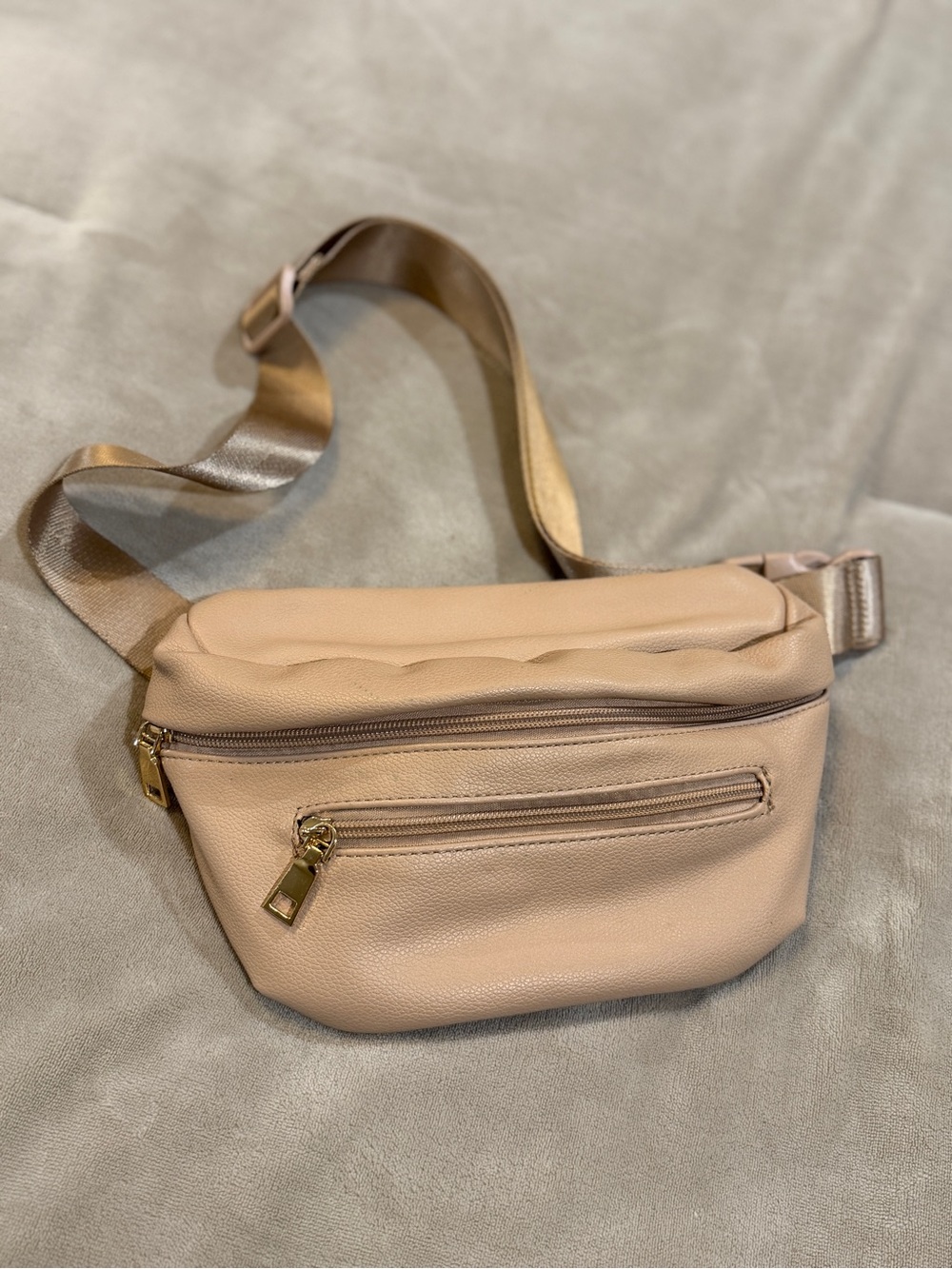 Pink Lily Nude Leather-Look Crossbody Waist Bag with Gold Hardware
